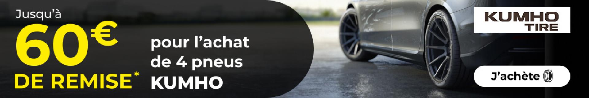 Jusqu’à 60€de remise immédiate pour l’achat de 4 pneus KUMHO